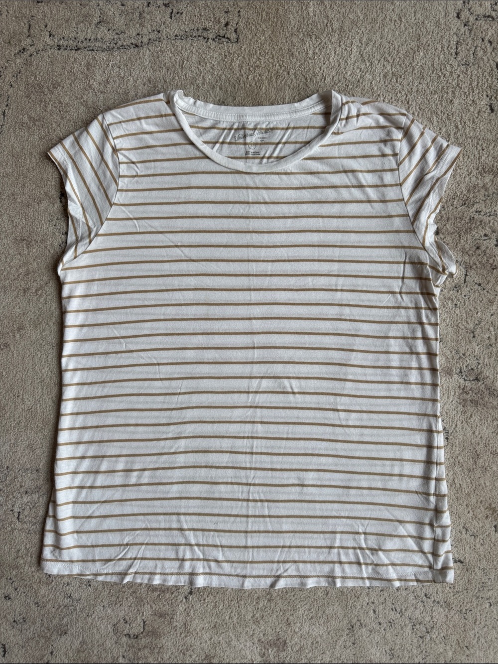 Universal Thread White Tee with Tan Horizontal Stripes